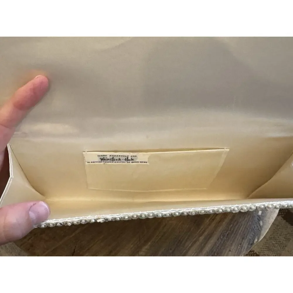 Vtg Weinstock-Hale Beaded Envelope Clutch Seed Beads Gloves White Bridal Evening